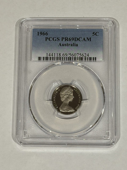 Australia 1966 5c Five Cents PCGS Graded PR69DCAM Proof Coin (56075624)