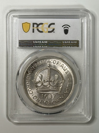 Australia 1937 Crown 5/- “Dot Under i” Variety PCGS Graded MS61 UNC Silver Coin