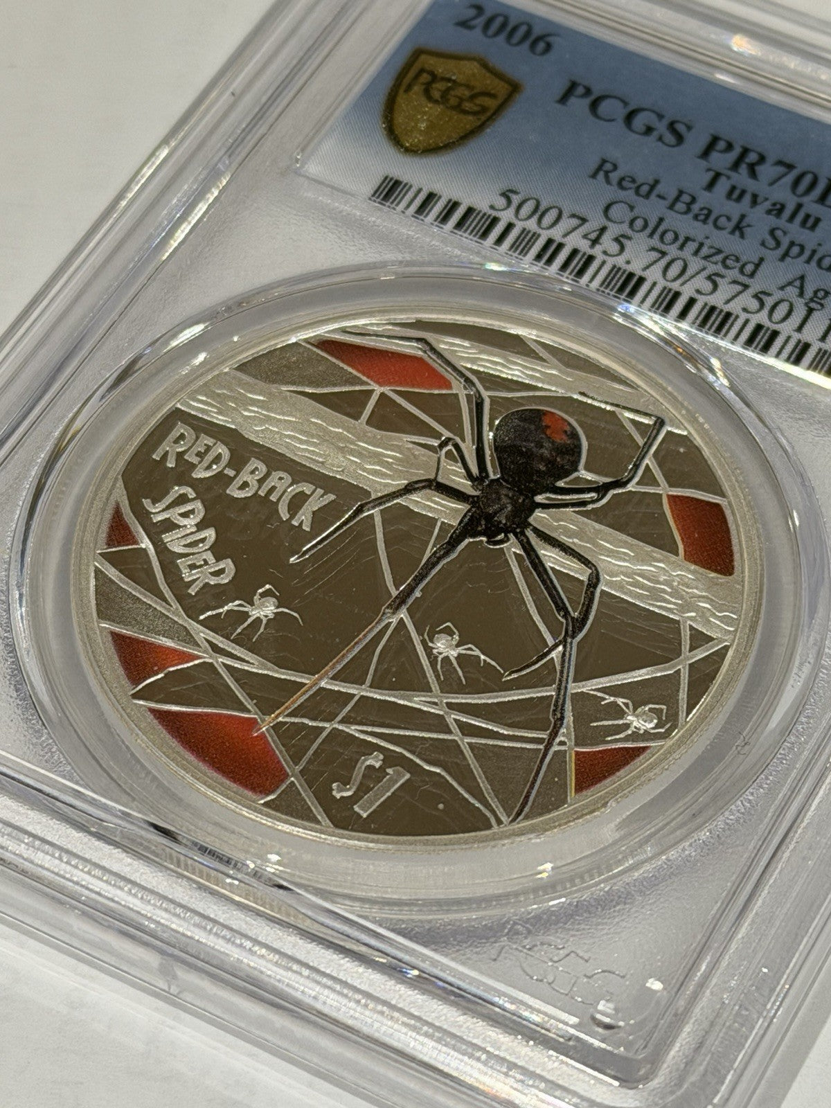 Tuvalu 2006 Red Back Spider $1 1oz Silver PCGS Graded PR70DCAM Proof Coin