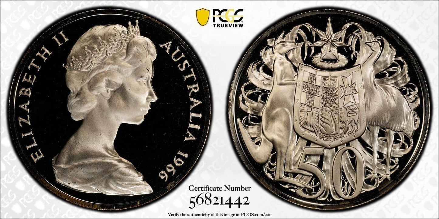 Australia 1966 50c Fifty Cents Silver Proof PCGS Graded PR69DCAM FDC (568214)