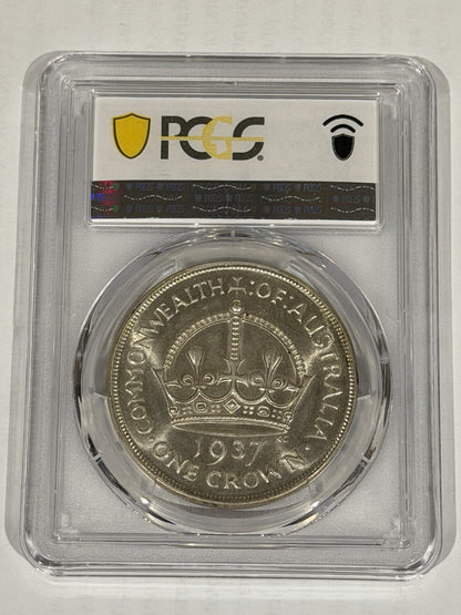 Australia 1937 Crown 5/- Five Shillings PCGS Graded MS63 Large Silver Coin