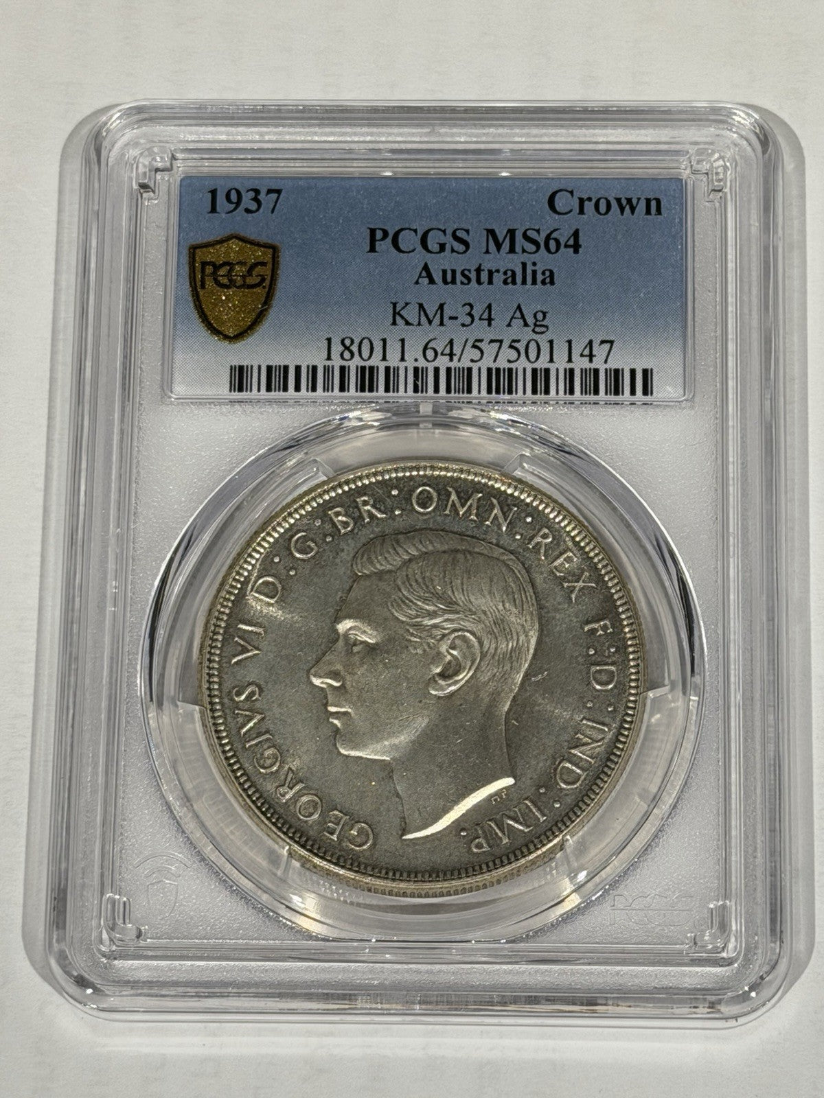 Australia 1937 Crown 5/- Five Shillings PCGS Graded MS64 Large Silver Coin