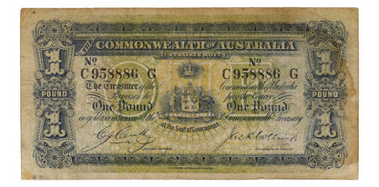 Commonwealth Australia 1918 £1 One Pound Cerutty/Collins Paper Banknote VG