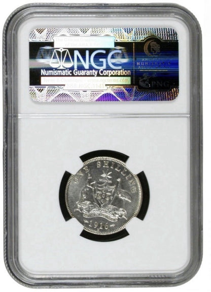 Australia 1916 One Shilling 1/- NGC Graded MS63 KGV UNC Silver Coin