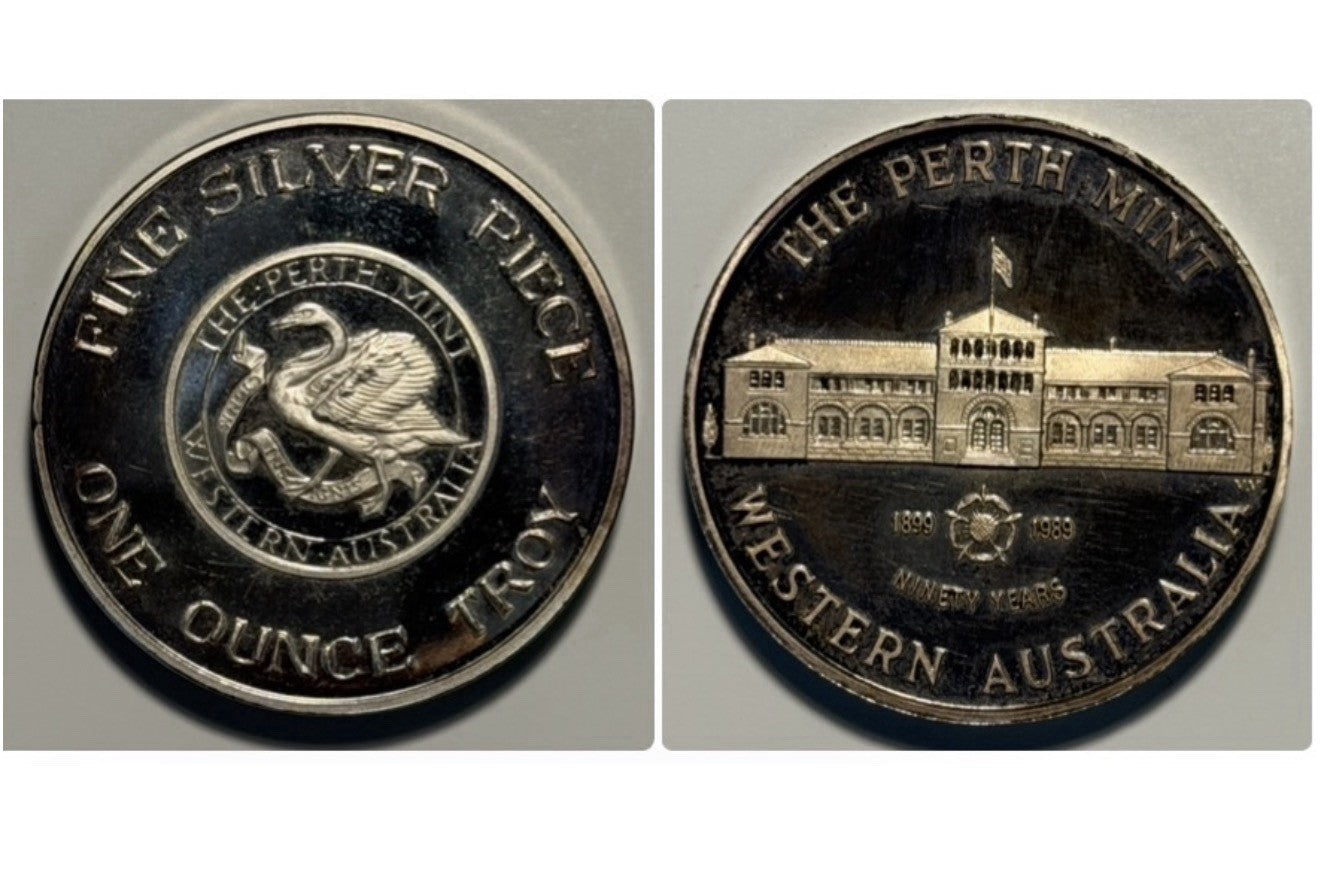 Australia 1899-1989 90th Anni. of Perth Mint 1oz 999 Silver Vintage Medallion