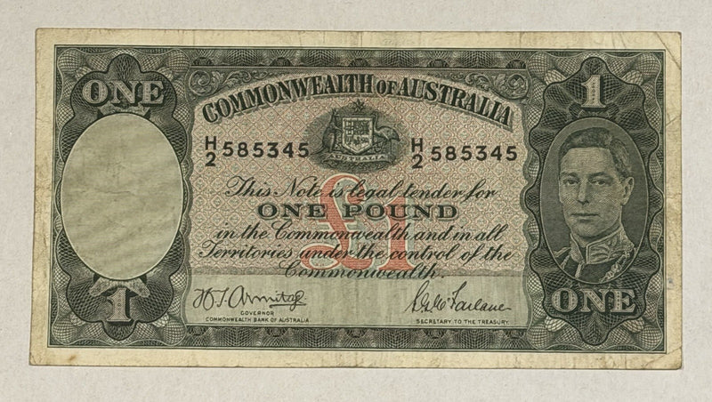 Commonwealth of Australia 1942 £1 One Pound Armitage/McFarlane Paper Banknote VF