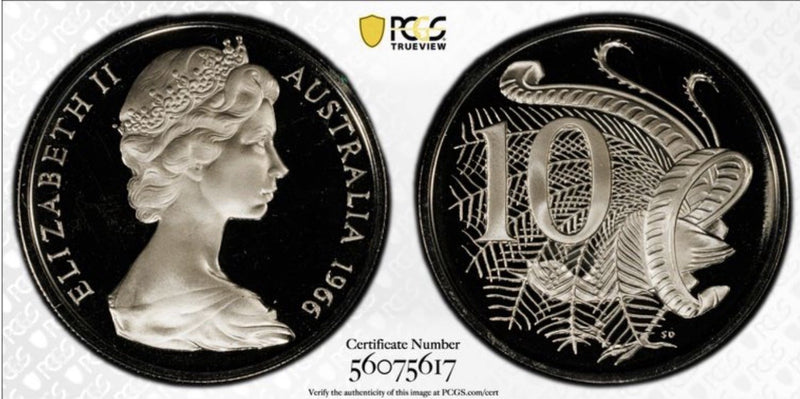 Australia 1966 10c Ten Cents PCGS Graded PR69DCAM Proof Coin