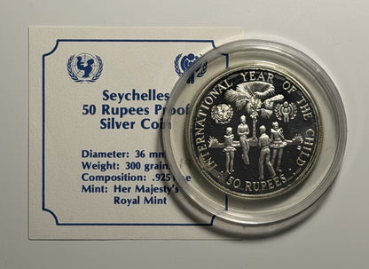 Seychelles 1980 50 Fifty Rupees Year of the Child Silver Proof Coin