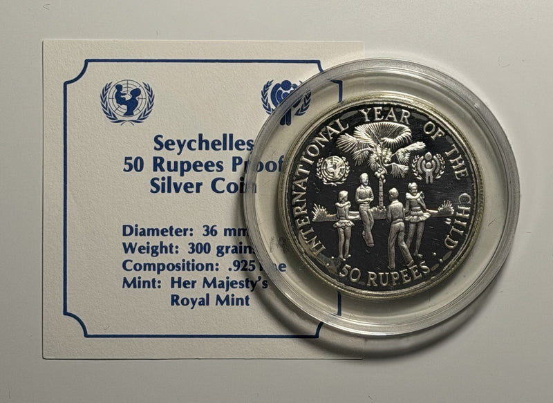 Seychelles 1980 50 Fifty Rupees Year of the Child Silver Proof Coin
