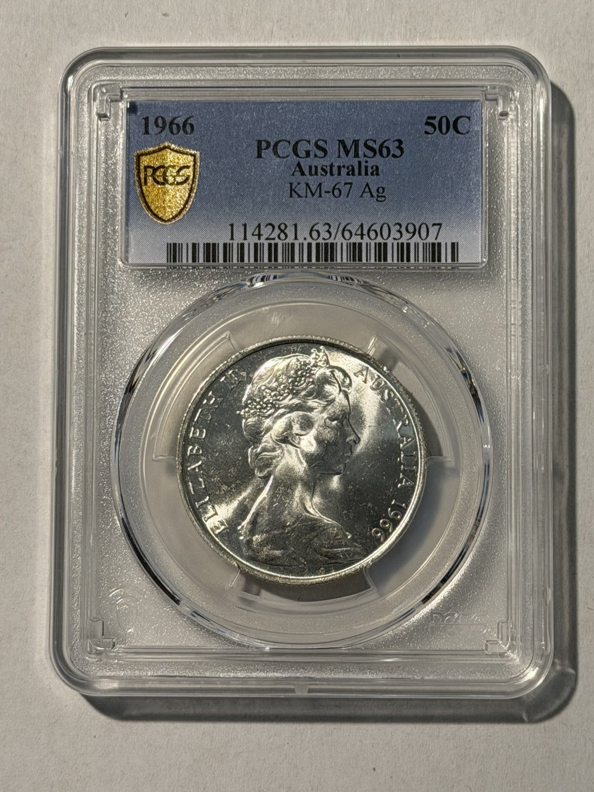 Australia 1966 Round 50c Fifty Cent PCGS Graded MS63 UNC 80% Silver Coin