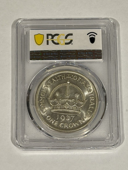Australia 1937 Crown 5/- Five Shillings PCGS Graded MS63 Large Silver Coin
