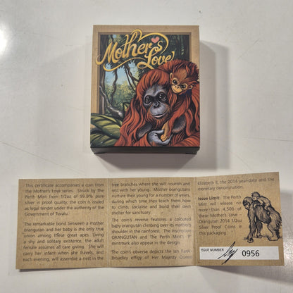 Tuvalu 2014 1/2oz 50c Silver Proof Coin Mother's Love Orangutan Signed Cert