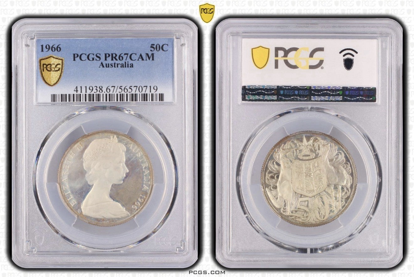 Australia 1966 50c Fifty Cents Silver Proof PCGS Graded PR67CAM FDC
