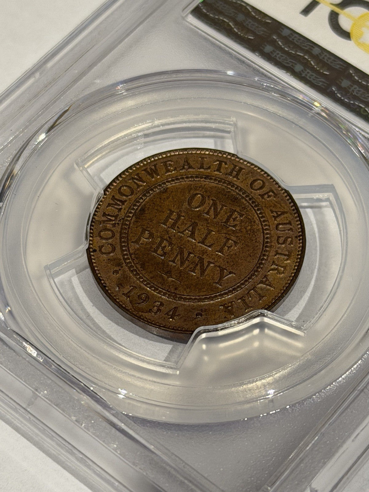 Australia 1934 One Half Penny 1/2d PCGS Graded MS63BN Copper Coin