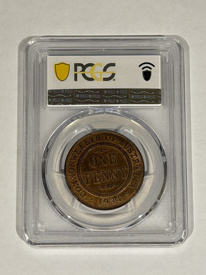 Australia 1934 One Penny 1d PCGS Graded MS63BN Copper Coin