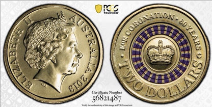 Australia 2013 C Mint Mark $2 Queen’s Coronation PCGS Graded MS67 Coloured Coin