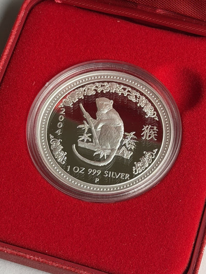 2004 Australia Perth Mint Lunar Monkey 1oz $1 Series I Silver Proof Coin