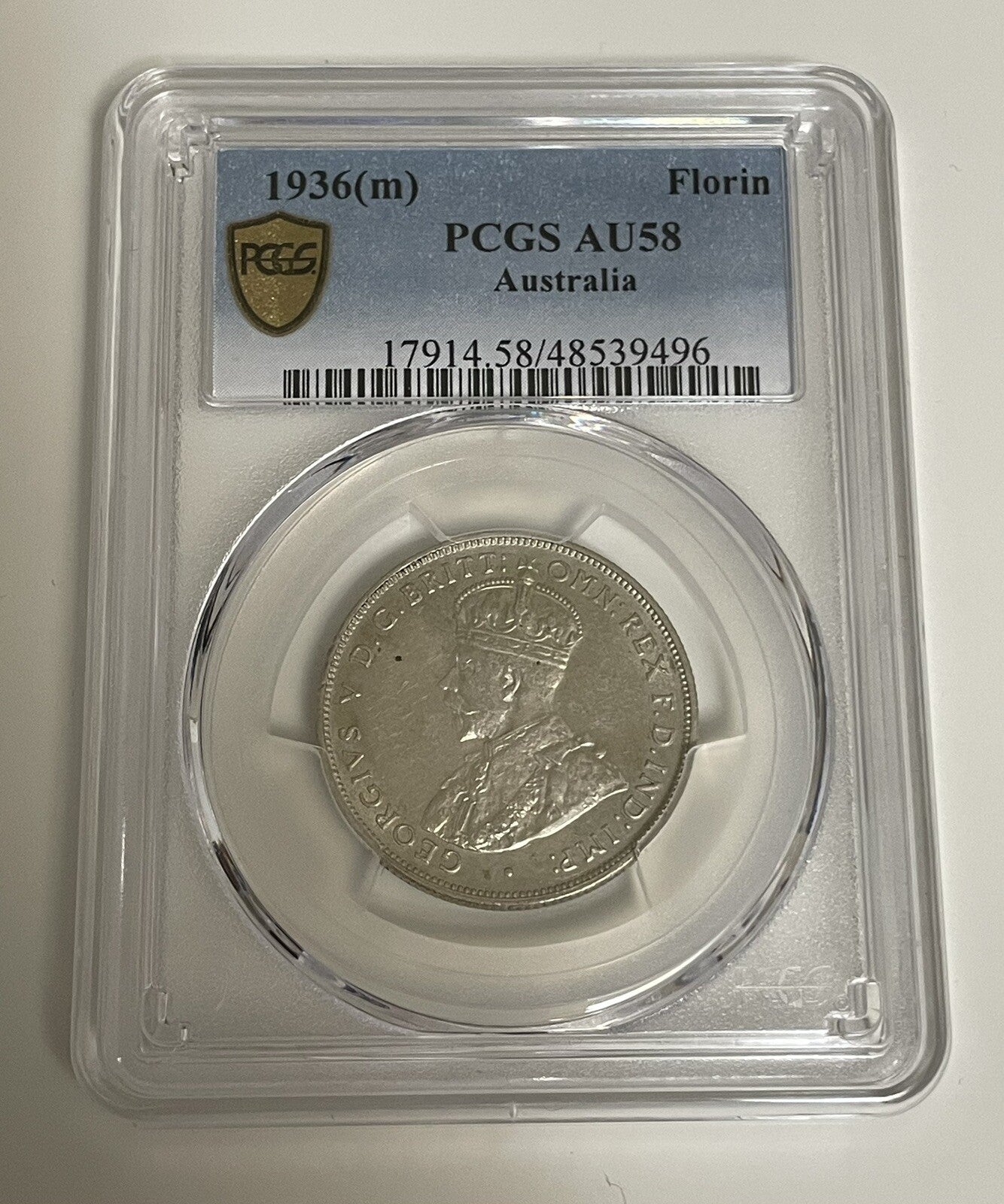 Australia 1936(m) Florin 2/- Two Shillings 92.5% Silver PCGS Graded AU58 aUNC