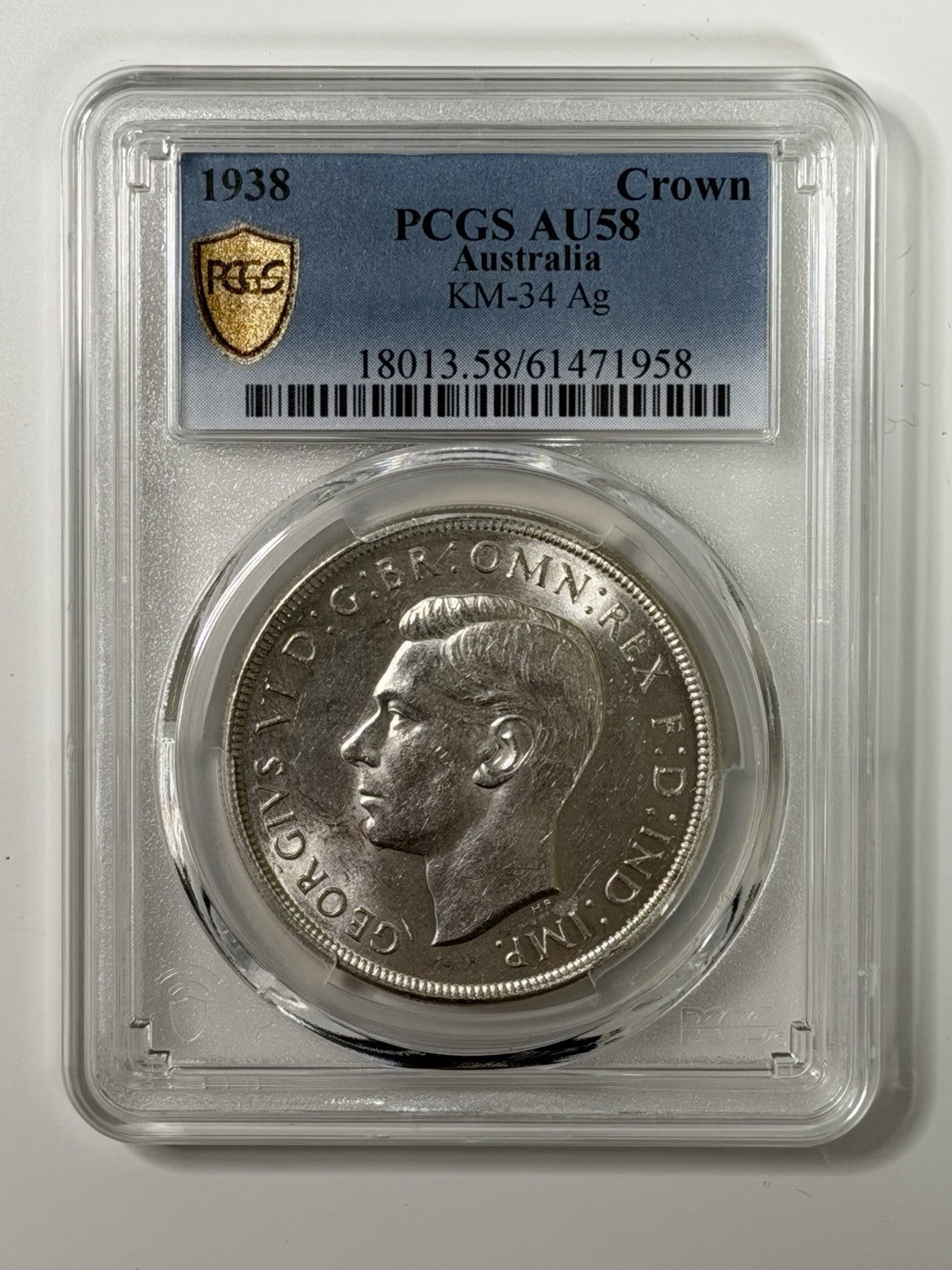 Australia 1938 Crown 5/- Five Shillings PCGS Graded AU58 Large Silver Coin