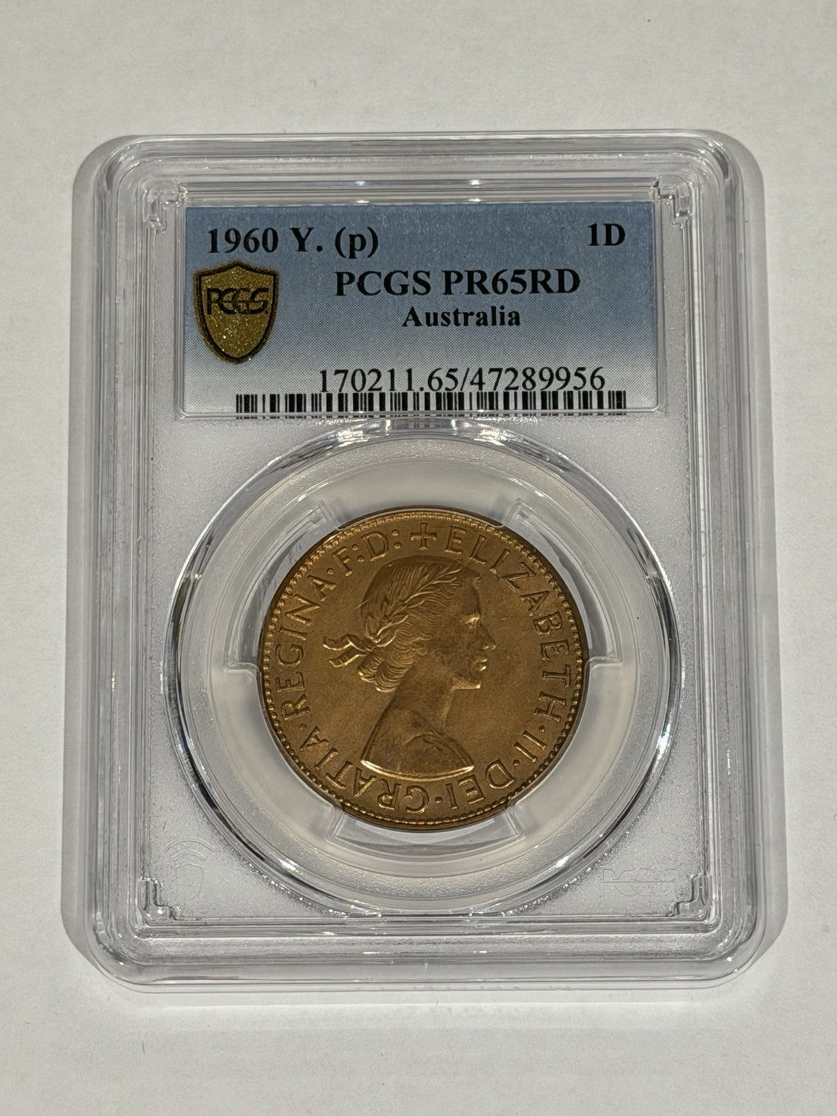 Australia 1960(p) Y. Proof One Penny 1d PCGS Graded PR65RD Red Copper Coin