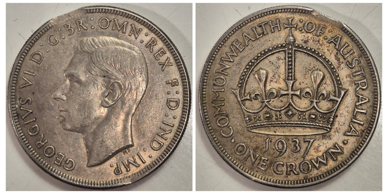 Australia 1937 Crown Error Clipped Planchet Coin Very Rare gVF
