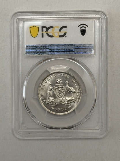 Australia 1931(m) Florin 2/- Two Shillings 92.5% Silver PCGS Graded MS65 Coin
