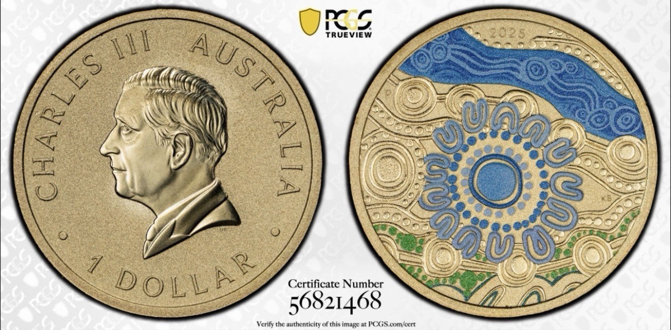 2025-P $1 One Dollar Ngana Nyitting Blue River PCGS Graded MS69 Coloured Coin