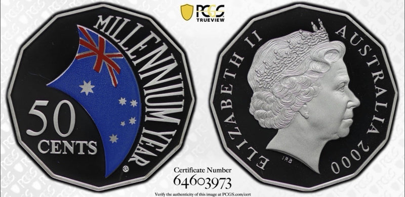Australia 2000 50c Millennium PCGS Graded PR69DCAM Coloured Proof Coin