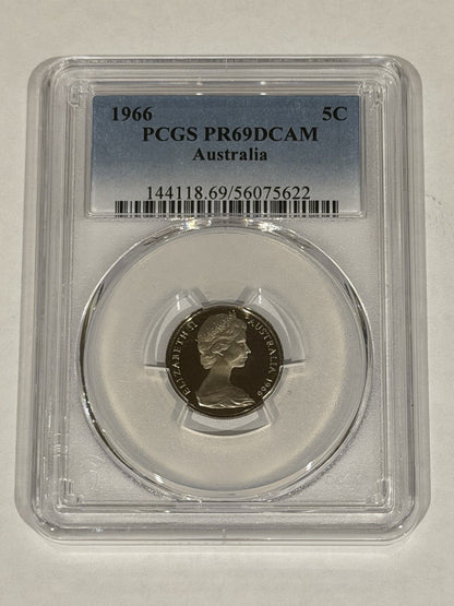 Australia 1966 5c Five Cents PCGS Graded PR69DCAM Proof Coin