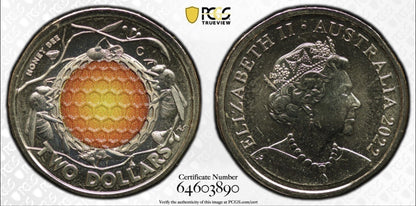Australia 2022 $2 Two Dollars C Mint Mark Honey Bee PCGS Graded MS67 Coin