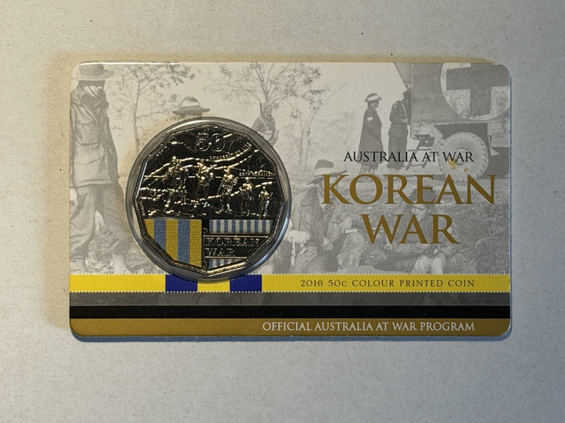 Australia At War 2016 50c Fifty Cents Korean War UNC Coloured Carded Coin