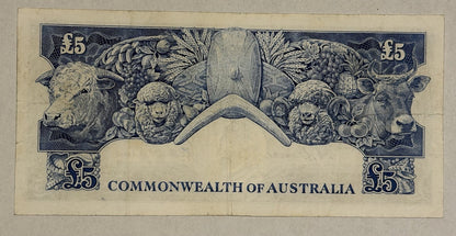 Commonwealth of Australia 1961 £5 Five Pound Coombs/Wilson Paper Banknote VF