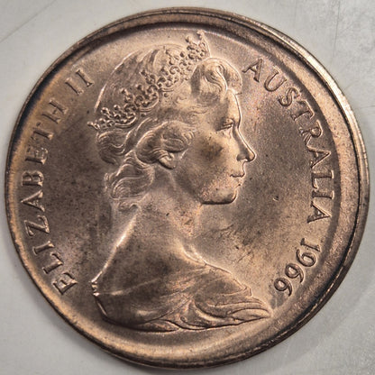 Australia Error 1966 1c One Cent Broadstrike Uncirculated Mint Red
