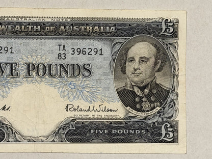 Commonwealth of Australia 1961 £5 Five Pound Coombs/Wilson Paper Banknote VF