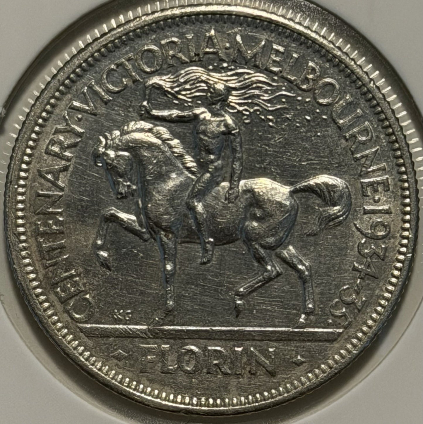 Australia 1934-35 Proof Like Type II Melbourne Centenary Florin aUNC Silver Coin