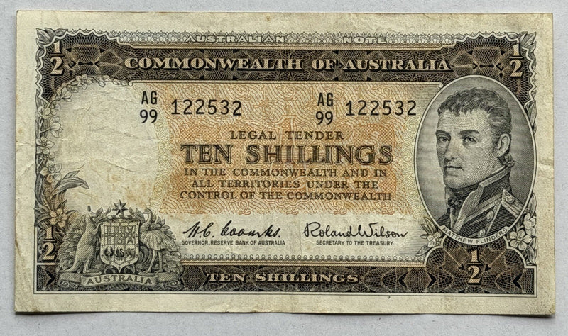 Commonwealth Australia 1961 10/- Ten Shillings Coombs/Wilson Paper Banknote VF