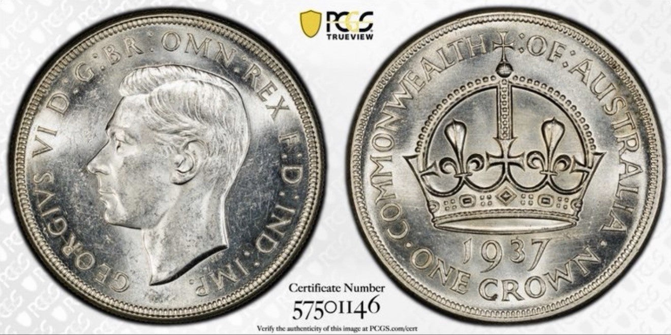 Australia 1937 Crown 5/- Five Shillings PCGS Graded MS62 Large Silver Coin