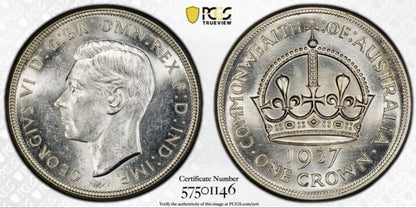 Australia 1937 Crown 5/- Five Shillings PCGS Graded MS62 Large Silver Coin