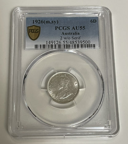 1926 Australian Sixpence 6d Brilliant Almost Uncirculated PCGS AU55 GEORGE V