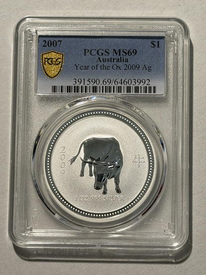 Australia 2007 2009 Year of the Ox 1oz BU Lunar Series I PCGS MS69