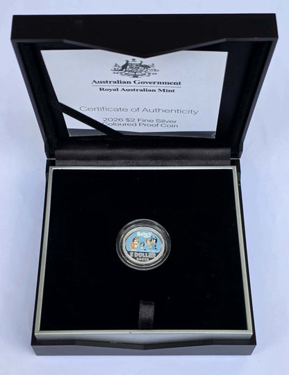Australia 2026 $2 Two Dollar Bucks Bluey 999 Fine Silver Coloured Proof Coin