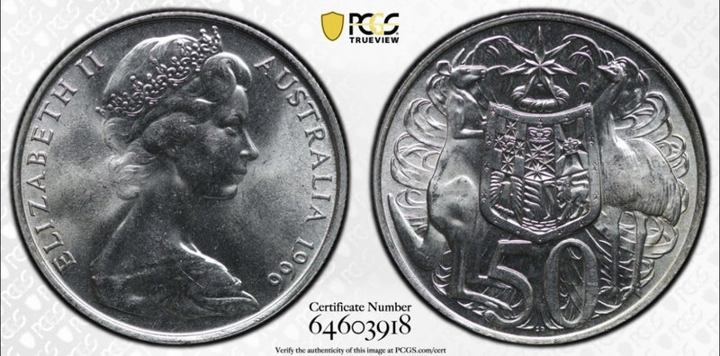 Australia 1966 Round 50c Fifty Cent PCGS Graded MS64 UNC 80% Silver Coin