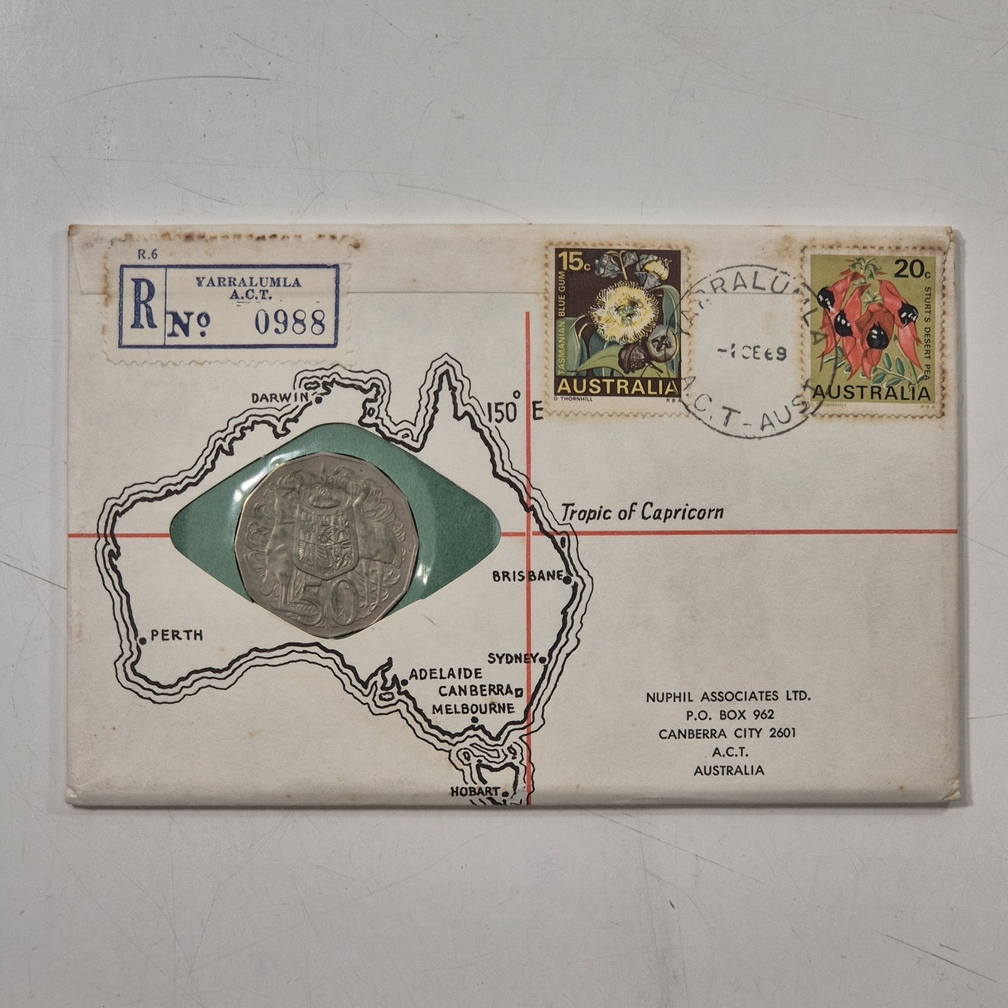 Australia 1969 Specimen 50 Cents Yarralumla PNC, No. 988 Rare