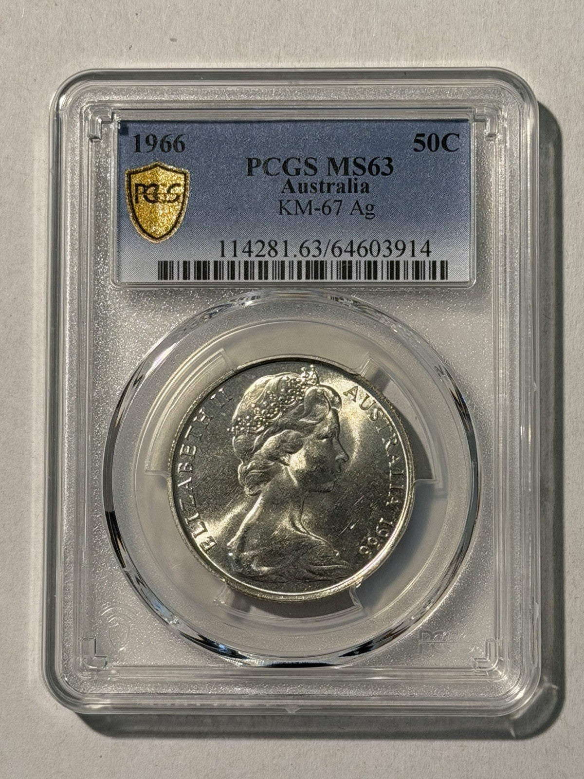 Australia 1966 Round 50c Fifty Cent PCGS Graded MS63 UNC 80% Silver Coin