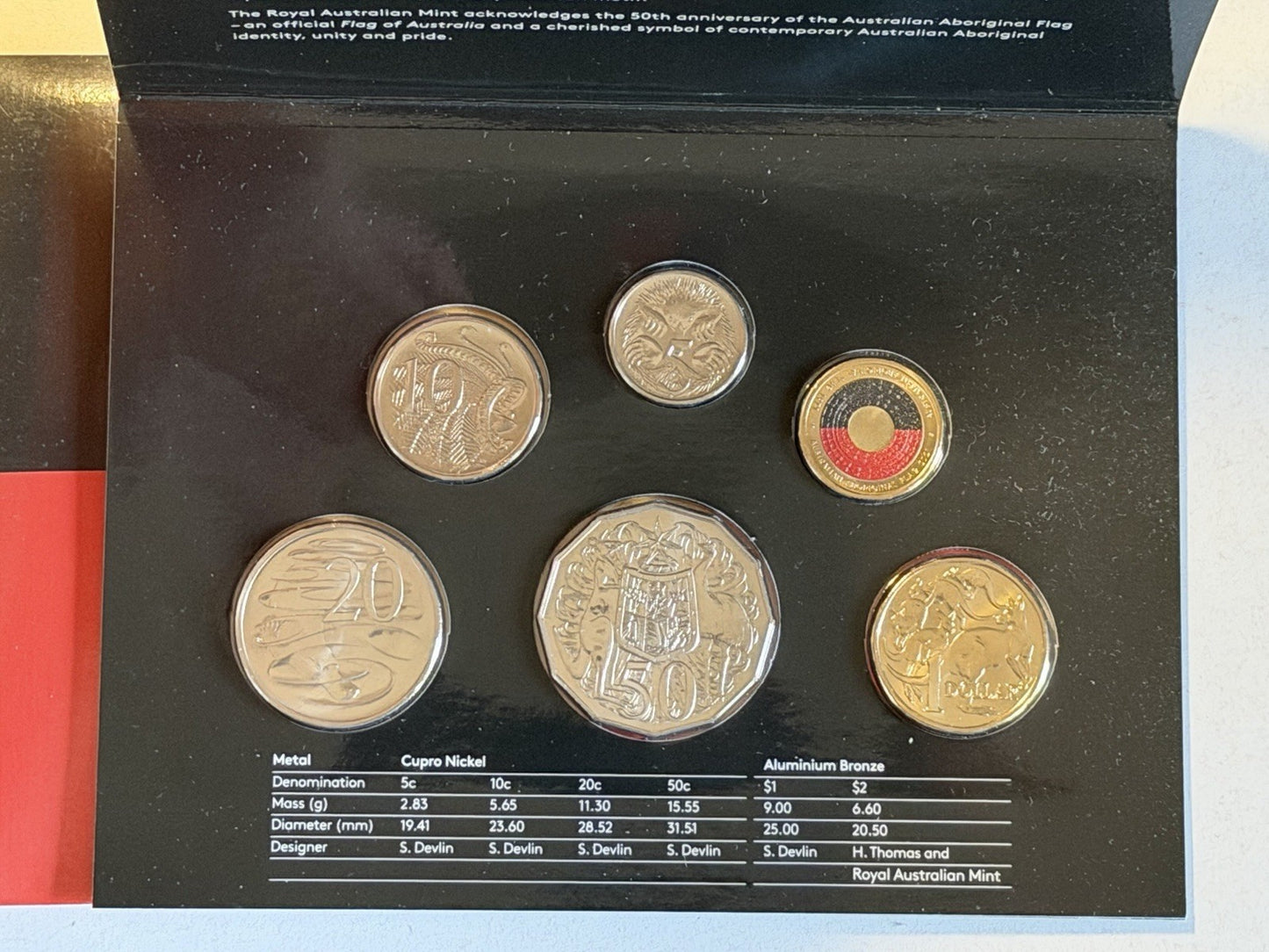 Australia 2021 Aboriginal Flag 6-coin UNC Set w Coloured $2 Coin