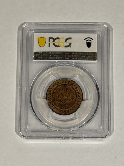 Australia 1934 One Half Penny 1/2d PCGS Graded MS63BN Copper Coin