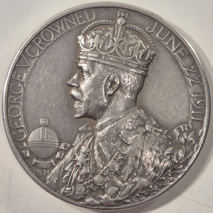 UK GB 1911 Coronation Medal George V Queen Mary Silver 51mm Royal Mint Medal