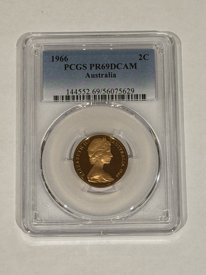 Australia 1966 2c Two Cents PCGS Graded PR69DCAM Proof Coin