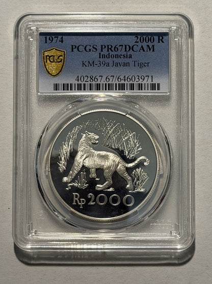 Indonesia 1974 2000Rp Rupiah Tiger PCGS Graded PR67DCAM Silver Proof Coin