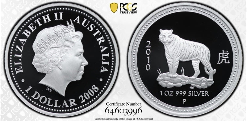 Australia 2008 2010 Year of the Tiger 1oz Proof  Lunar Series I PCGS PR70DCAM